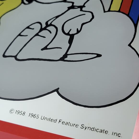 VTG Snoopy Woodstock Kissing Rainbow Cloud Mirror Red Framed Peanuts 1958 1965 - Picture 4 of 15